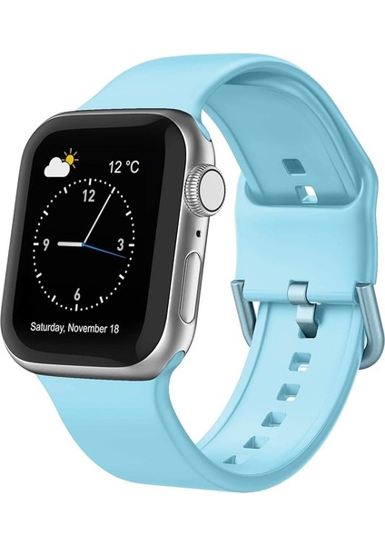 Apple Saat Kayışı Yumuşak Silikon Spor Bileklik Yedek Kayışı, Tüm Iwatch Serisine Uygundur (Açık Mavi 42/44/45MM) (Yurt Dışından)