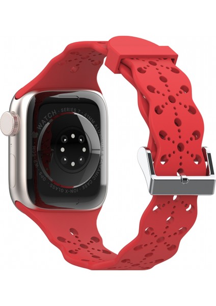 Saat Kayışı Apple Iwatch 6/5/4/3/2/1 Nesil Se Içi Boş Dantel Katı Silikon Kayış --- Kırmızı (38/40/41MM) (Yurt Dışından)