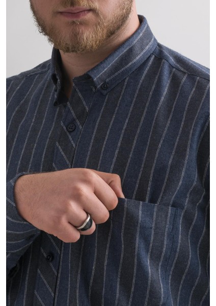 Rahat Kesim Cepli Yaka Düğmeli Çizgili Kışlık Kumaş Erkek Gömlek indirimleri