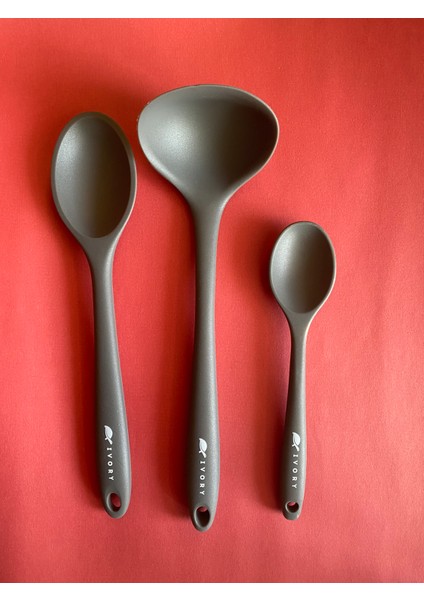 Sert Uçlu Isıya Dayanıklı Yanmaz Yapışmaz Silikon Kaşık Seti 3 Prç 28CM/20CM Kaşık 28CM Kepçe