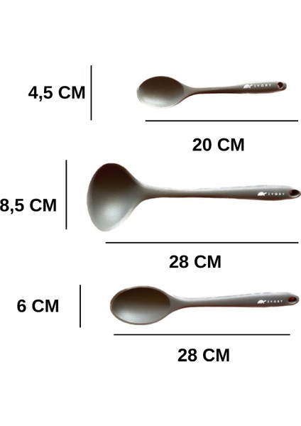 Sert Uçlu Isıya Dayanıklı Yanmaz Yapışmaz Silikon Kaşık Seti 3 Prç 28CM/20CM Kaşık 28CM Kepçe