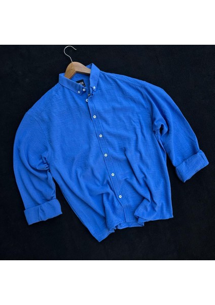 Mavi Erkek Basic Oversize Gömlek Yaka Uzun Kollu Yazlık Gömlek