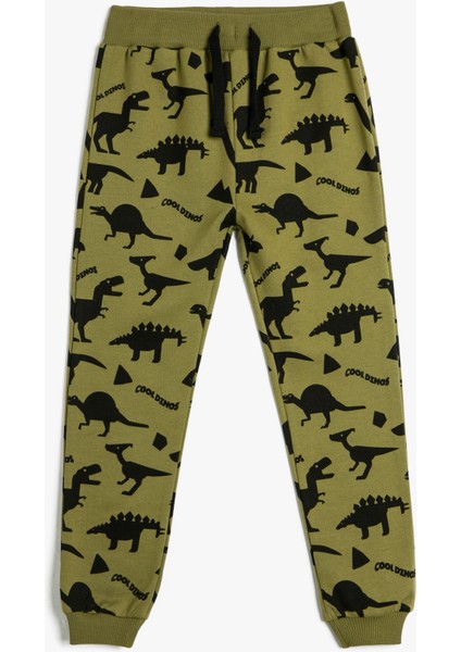 Dinozorlu Eşofman Altı Lisanslı Beli Bağlamalı Şardonlu Pamuklu