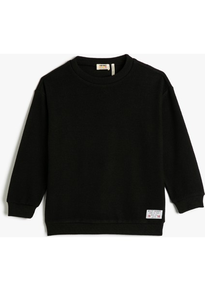 Basic Sweatshirt lu Bisiklet Yaka Etiket Detaylı