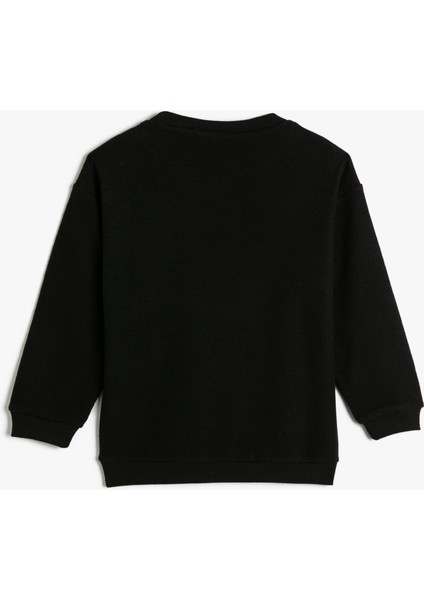 Basic Sweatshirt lu Bisiklet Yaka Etiket Detaylı