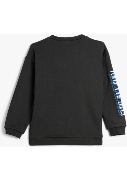 Sweatshirt Uzun Kollu Bisiklet Yaka Slogan Baskılı Şardonlu fiyatları