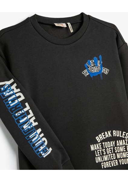 Sweatshirt Uzun Kollu Bisiklet Yaka Slogan Baskılı Şardonlu modelleri
