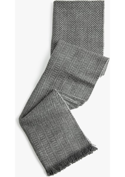 Atkı Balıksırtı Desenli Püskül Detaylı