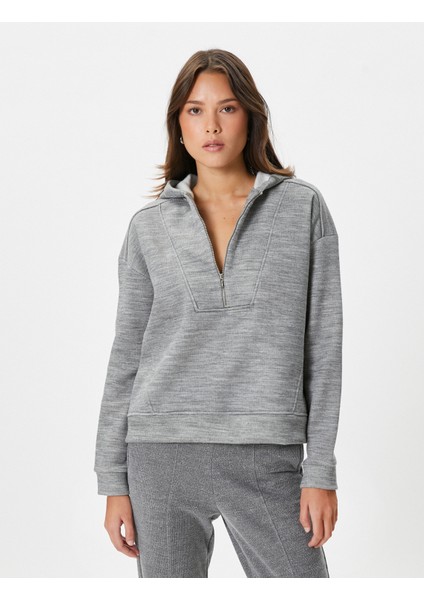 Kapşonlu Sweatshirt Yarım Fermuarlı Rahat Kesim modelleri