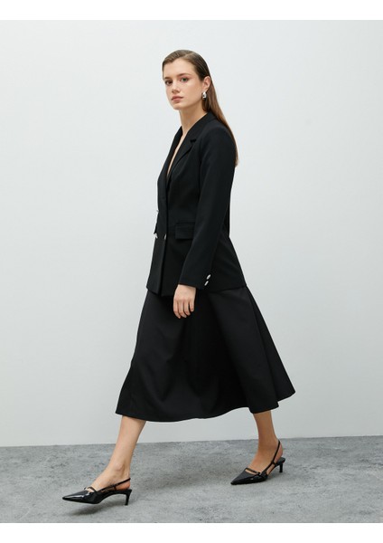 Midi Çan Etek Yüksek Bel Kloş