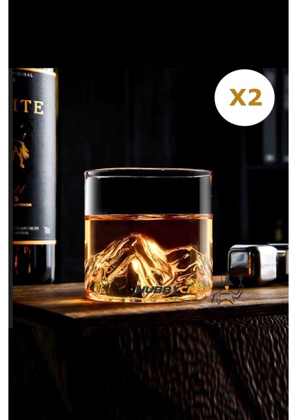 Viski Kokteyl Meşrubat Bardağı Kadehi Japon Style 3 Boyutlu Borosilikat Bardak 2li Set 320 ml