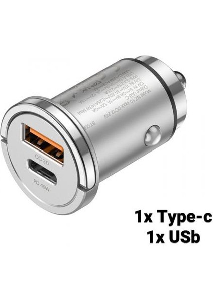 Hc Seri Turbo Şarj 45W Araç Şarjı USB + Type-C Girişli Qc3.0 Araç Çakmaklık Şarj Başlığı