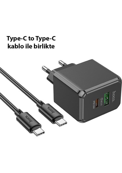 Hc Seri Şarj Akım Korumalı 20W Type-C USB Girişli Şarj Başlığı ve 1mt Type-C Kablo Şarj Seti