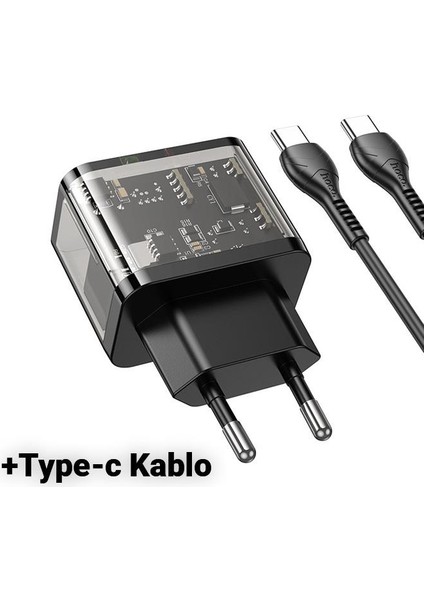 Hc Seri Şarj Akım Korumalı Qc3.0 20W Type-C USB Şarj Başlığı ve 1mt Type-C Kablo Şarj Seti
