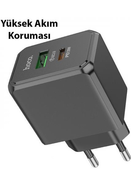 Hc Seri Akım Koruma QC3.0+20W Şarj Başlık Usb+Type-C Girişli Şarj Aleti Type-C Girişli Hızlı Şarj Adaptörü