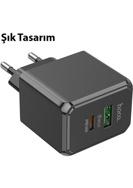 Hc Seri Akım Koruma QC3.0+20W Şarj Başlık Usb+Type-C Girişli Şarj Aleti Type-C Girişli Hızlı Şarj Adaptörü
