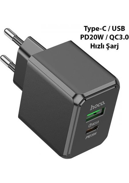 Hc Seri Akım Koruma QC3.0+20W Şarj Başlık Usb+Type-C Huawei Samsung Iphone 15 15 Pro Max Şarj