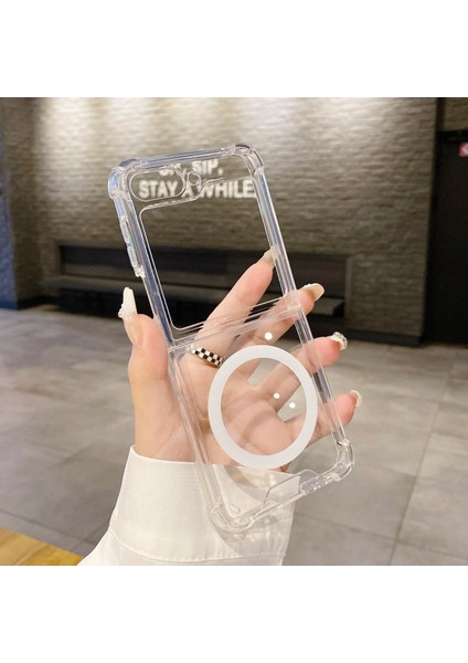 Samsung Galaxy Z Flip 5 ile Uyumlu Kılıf Wireless Şarj Özellikli Magsafe ile Uyumlu Nitro Anti Shock Transparan Köşeler Airbag Korumalı Ultra Kalın Galaxy Z Flip 5 ile Uyumlu Şeffaf Kılıf