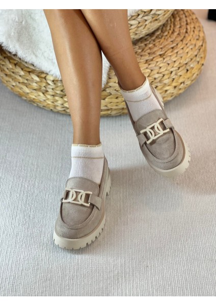 Dolce Bej Süet Toka Detaylı Kadın Loafer