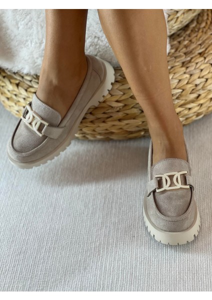 Dolce Bej Süet Toka Detaylı Kadın Loafer