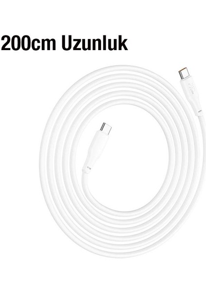 Hc Series 2mt 60W Type-C To Type-C Süper Hızlı Şarj ve Data Kablosu, Kopmaz Silikon Kablo, Akım ve Isı Korumalı