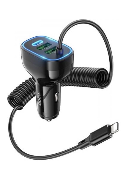 Hc Seri 150CM 30W 2x Usb,1x Type-C Girişli iPhone Lightning Kablolu Araç Çakmaklık Şarj Aleti