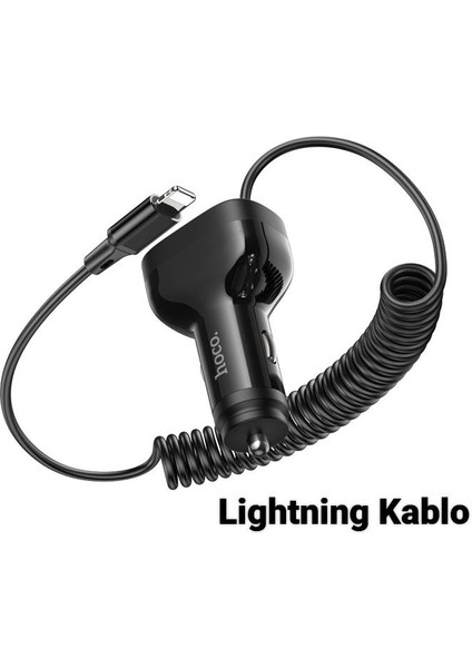 Hc Seri 150CM 30W 2x Usb,1x Type-C Girişli iPhone Lightning Kablolu Araç Çakmaklık Şarj Aleti