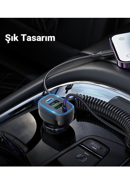 Hc Seri 150CM 30W 2x Usb,1x Type-C Girişli iPhone Lightning Kablolu Araç Çakmaklık Şarj Aleti