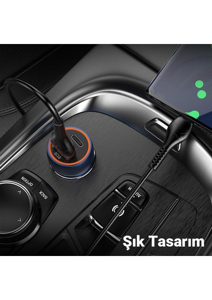 Hc Series Süper Hızlı 20W 1x Type C, 1x USB Girişli Araç Şarj Başlığı, 12/24V Tüm Çakmaklık Girişlerine Uyumlu Araç Şarjı