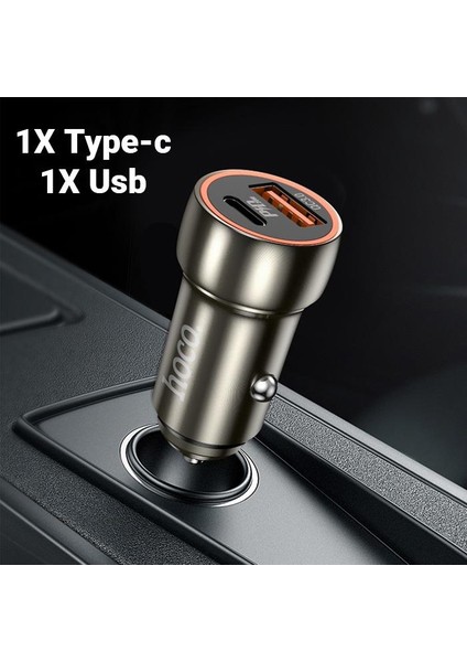 Hc Series Süper Hızlı 20W 1x Type C, 1x USB Girişli Araç Şarj Başlığı, 12/24V Tüm Çakmaklık Girişlerine Uyumlu Araç Şarjı