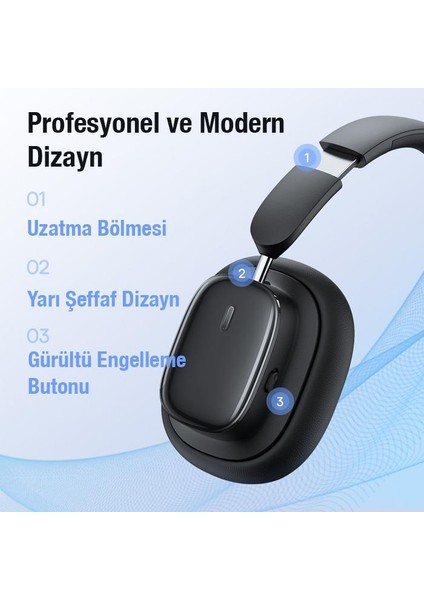 Baseus Profesyonel BT5.3V Çift Cihaz Bağlantılı Gürültü Engelleyici Kulaküstü Bluetooth Kulaklık