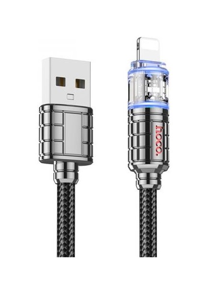 Hc Series LED Işıklı 1mt 2.4A USB To iPhone Lightning Süper Hızlı Data ve Şarj Kablosu, Akım ve Isı Korumalı Halat Kopmaz Lightning Kablo