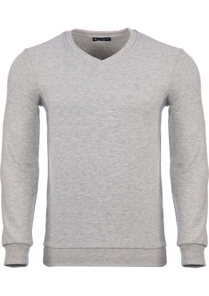 Tony Montana Büyük Beden Regular Fit Kadife Selanik Basic Erkek V Yaka Sweatshirt-KS1705