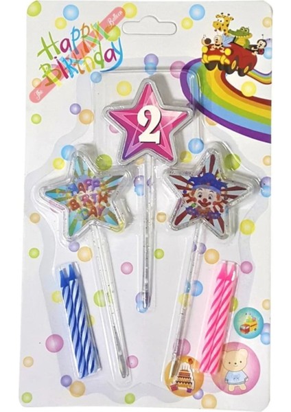 Mum Pasta Mumu Yıldız Figürlü 3d Tasarımlı Mum Pembe Renk 2 Rakam