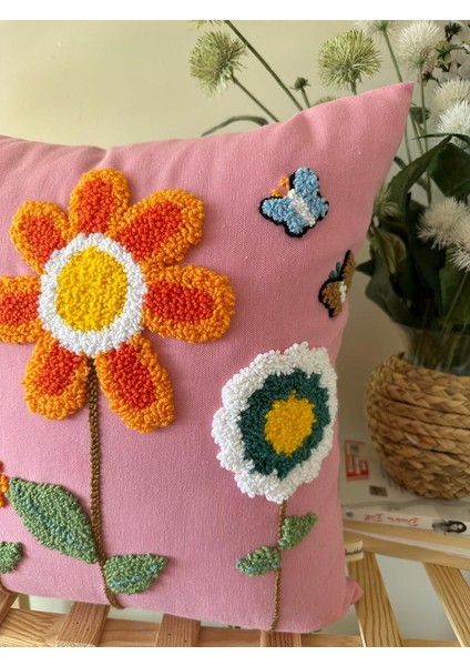 Punchhatolyesii Bahar Çicek Elişlemesi Kırlent Kılıfı Pemberenk fiyatları