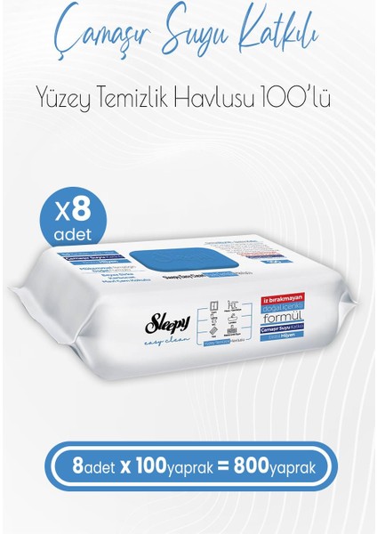 Easy Clean Çamaşır Suyu Katkılı Yüzey Temizlik Havlusu 100 x 8 Adet (800 Yaprak)