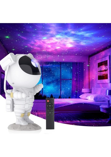 MR Shopping Mr Astronot Galaxy Projektör LED Işık Çok Renkli Nebula Yıldızlı Gece Işığı Uzaktan Kumandalı USB