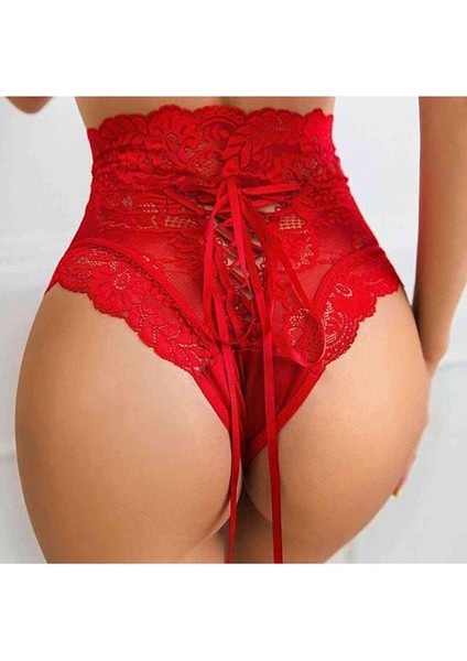 Yılbaşı Özel Kırmızı Saksıda Yüksek Bel Dantel Külot modelleri