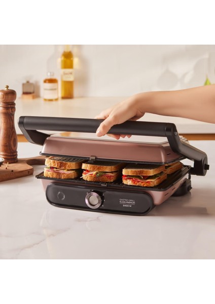 Gastro Grill Cam Yüzey Ultra Premium Granit Kaplama 5 Kademeli Tost ve Izgara Makinesi Rosegold