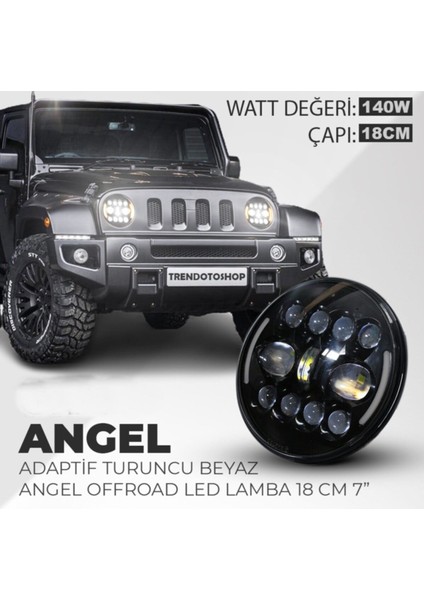 Point Marketing 18 cm 7” Turuncu Beyaz Angel Adaptif Far Angel 8 Modlu Offroad LED Lamba Drl