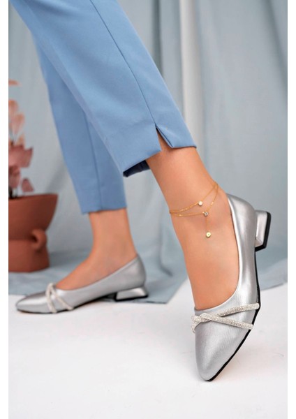 Alçak Topuk Sivri Kalıp Gümüş Kadın Ayakkabı fiyatları