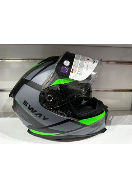 Kask SW-865 Mat Grey/green Güneş Gözlüklü