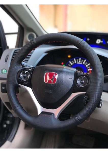 Honda Cıvıc Fb7 Araç Için Kırmızı Dikişli Çift Desenli Deri Araç Direksiyon Kılıfı