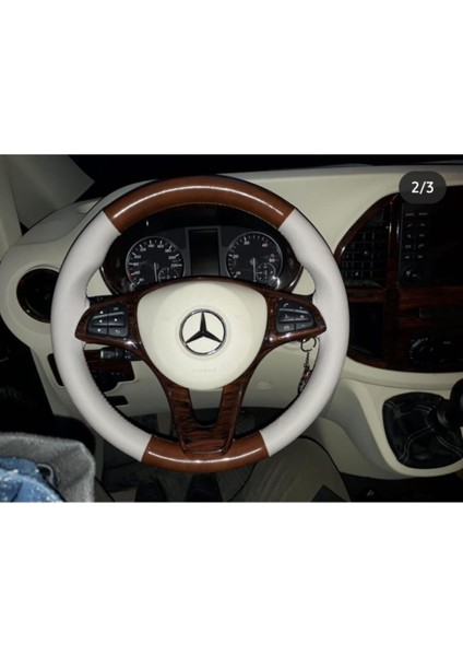 M&R Otokilif Aksesuar Mercedes Ahşap Bej Deri Direksiyon Kılıfı