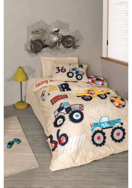 Ranforce Bej Junior Tek Kişilik Nevresim Takımı - Cars