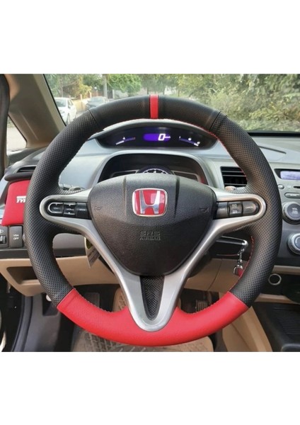 Honda Cıvıc Fd6 Araç Için Kırmızı Yüzüklü Noktalı Deri Araç Simit Direksiyon Kılıfı