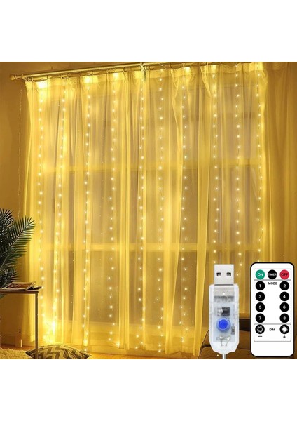 Perde Dizili Işıklar 8 Mod, 9,8 Ft × 9,8 Ft Suya Dayanıklı USB ile Güçlendirilmiş Peri Işıkları Noel, Windows, Parti Için Uzaktan Kumandalı Perde (Sıcak Beyaz 2) (Yurt Dışından)