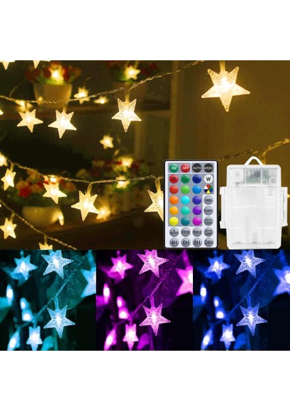 20FT Renk Değişen Yıldız Dize Işıklar Pille Çalışan, Çocuk Odası Dekoru Için 40 LED Noel Işıkları Uzaktan Kumanda ile Kapalı, Yatak Odası Için Çok Renkli Pırıltı Işıklar (Yurt Dışından)