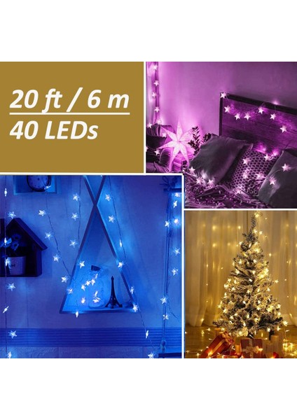 20FT Renk Değişen Yıldız Dize Işıklar Pille Çalışan, Çocuk Odası Dekoru Için 40 LED Noel Işıkları Uzaktan Kumanda ile Kapalı, Yatak Odası Için Çok Renkli Pırıltı Işıklar (Yurt Dışından)