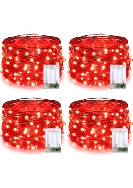 4 Paket 50 LED Kırmızı Peri Işıkları Pille Çalışan, 16.1ft Gümüş Tel Peri Dizi Işıklar Kapalı Açık Hediyeler Için Su Geçirmez Düğün Doğum Günü Partisi Sevgililer Günü Süs (Yurt Dışından)